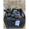 Image 1 : Milk Crate of Assorted Liquids, Door Sealant, Rocker Guard, Primer, Etc.