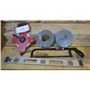 Image 1 : Lot of tools (includes level, hack saw, reel tape measure, 2 rolls of tape)
