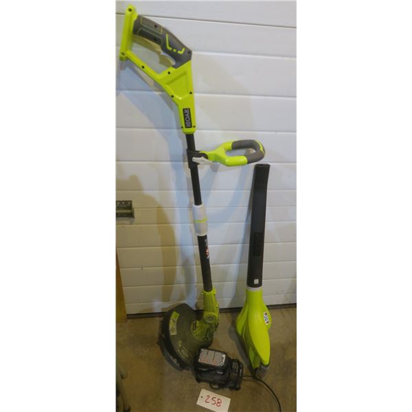 Ryobi electric weedwhacker and leaf blower with battery and charger