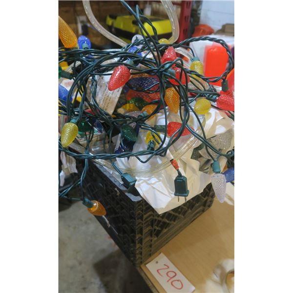 Milk crate of assorted Christmas lights