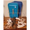 Image 1 : Lot of Extension cords + plastic lids + white wire mesh bin