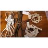 Image 2 : Lot of Extension cords + plastic lids + white wire mesh bin