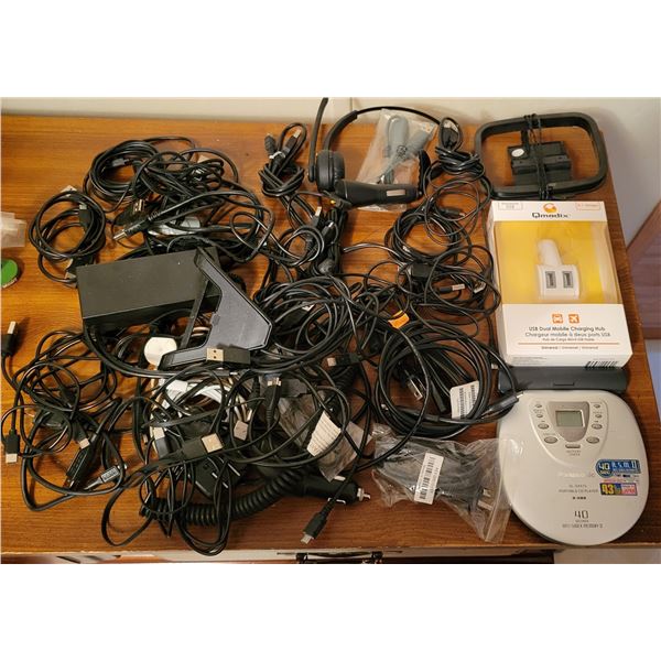 Lot of Assorted Electronic cords & chargers (includes, Panasonic Portable CD player, power cords, ch