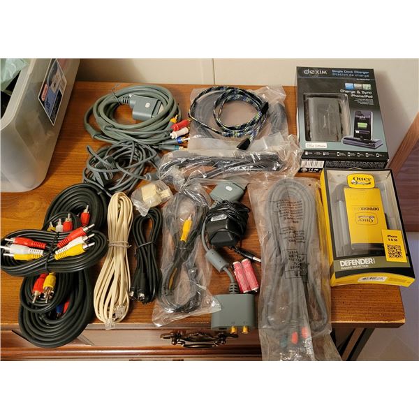 Lot of Assorted Electronic cords & chargers (includes: Single Dock Charger, power cords, charging co