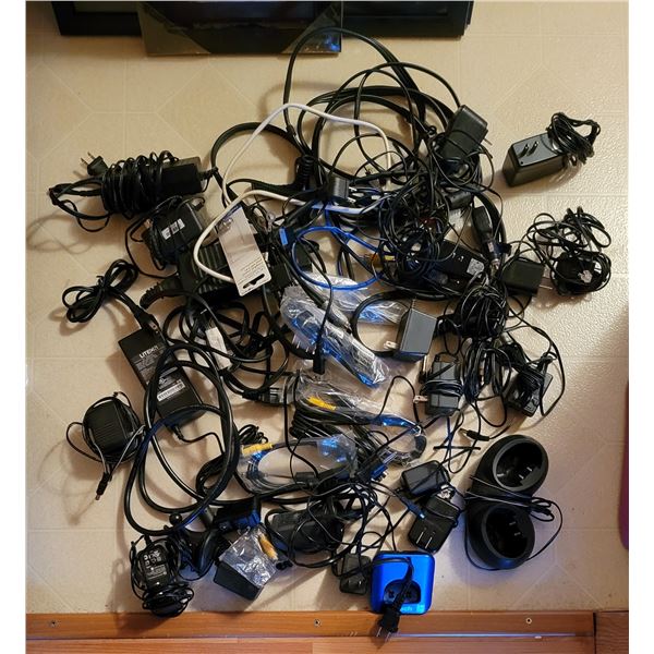 Box of Assorted Electronic cords, chargers, & adapters