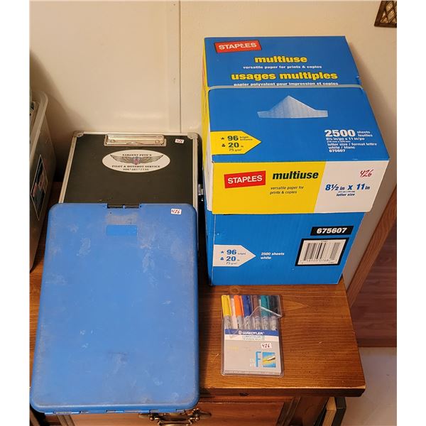 Lot of Office supplies (includes: sealed box of 8.5x11 paper, clipboards, organizers)