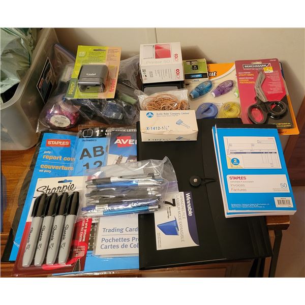 Lot of Office supplies (stamps, stamp pads, white out, scissors, pens)