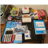 Image 1 : Lot of Office supplies (stamps, stamp pads, white out, scissors, pens)
