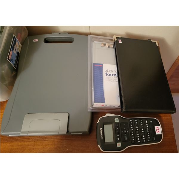 Dymo label maker with tape + log book & Form holder clipboards