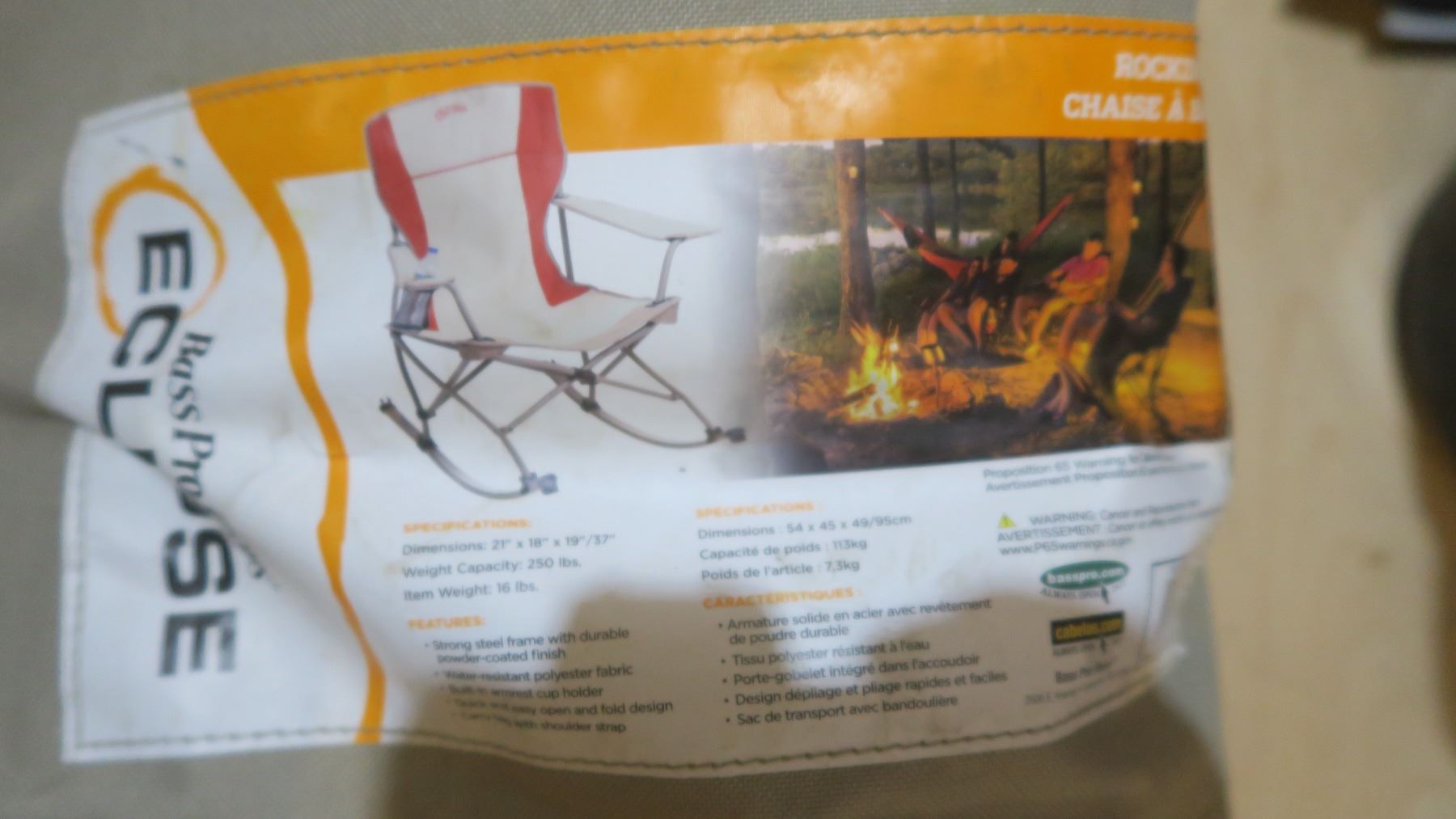 Bass Pro Shops Eclipse camping rocking chair Schmalz Auctions