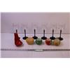 Image 1 : (6) Black Stem Wine Glasses, (4) PartyLite Fruit Candleholders, Stove Spoon Holder