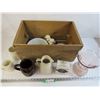 Image 1 : Wooden Crate W/Handles - Vase - (2) Metal Ceramic Ware Bowls - Pitchers (small pitcher Medicine Hat 