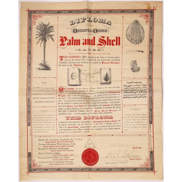 Diploma of the Oriental Order of the Palm and Shell, 1888 [158028]