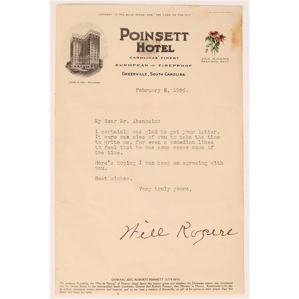 Letter Autographed by Performer and Movie Star Will Rogers [158044]