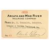 Image 1 : Arcata & Mad River Railroad Co. Annual Pass [160216]