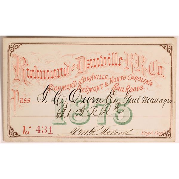 Richmond & Danville Railroad Company Annual Pass [155804]