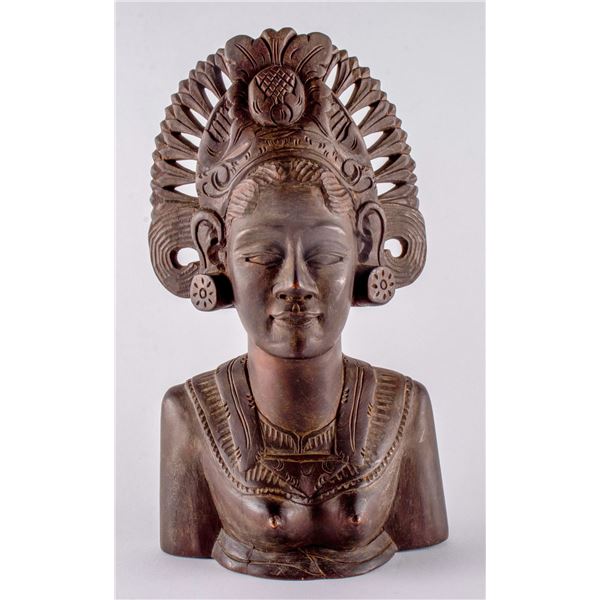 Carved Wood Asian Lady with Head Dress [161319]