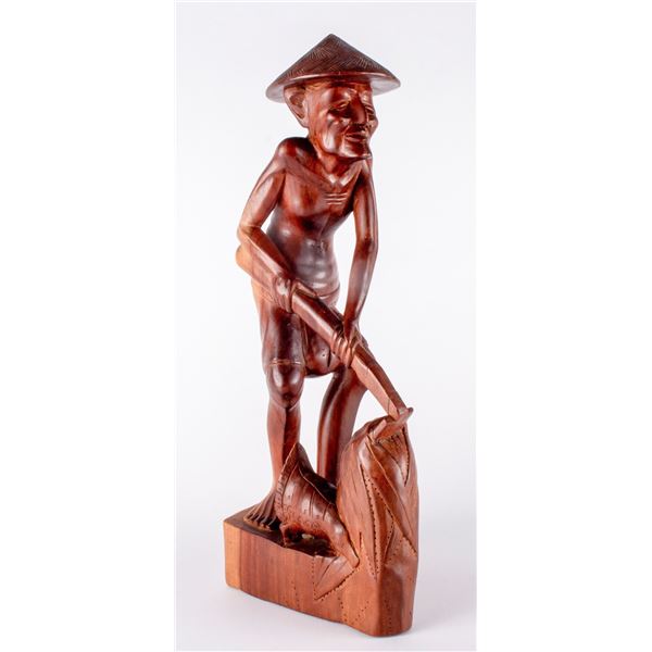 Carved Wood Asian Man with a Hoe [161317]