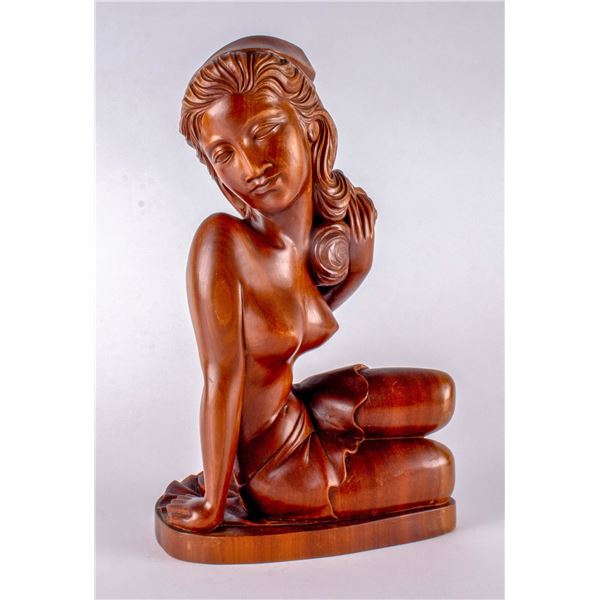 Carved Wood Asian Seated Lady [161316]