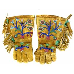 Early pair of floral beaded gauntlets