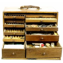 Early pine traveling dental cabinet, 14 interior