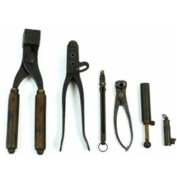 Collection of 6 includes wood handled bullet mold