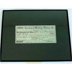 Territory of Montana 1873 Virginia City bank check