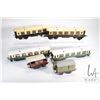 Image 1 : Vintage Hornby O gauge train cars including Dining and Saloon car, two Pullman and one re-painted di