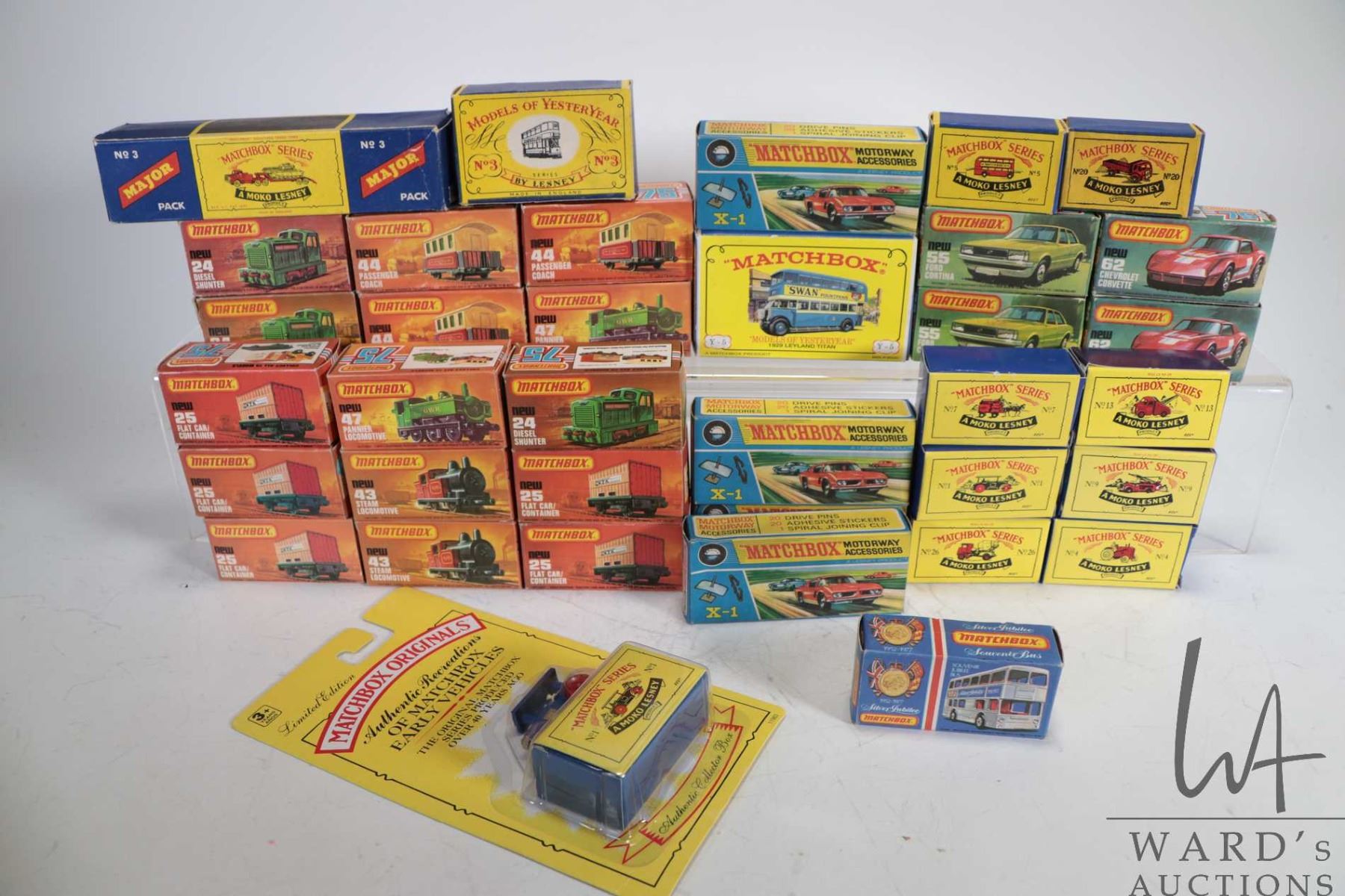 Matchboxes Train Tray lot of vintage Matchbox trains and cars plus accessory packs, all ...