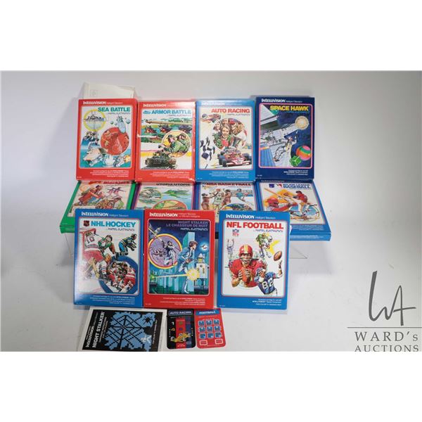 Eleven vintage Intellivision video games including NHL Hockey, Poker & BlackJack, Auto Racing, Baseb