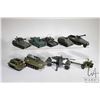 Image 1 : Tray lot of nine assorted Dinky Toys military vehicles including tanks, howitzers, missile launcher,