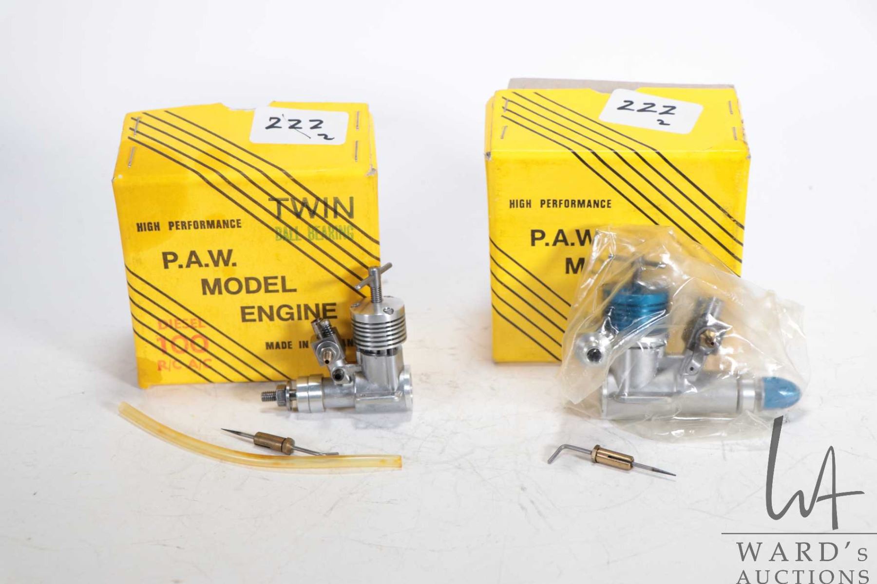 Two P.A.W. high performance model engines including Diesel 100 RC and a ...