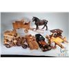 Image 1 : Seven handmade wooden toys including a skid steer loader, airplane, golf cart with golf bag, motorcy