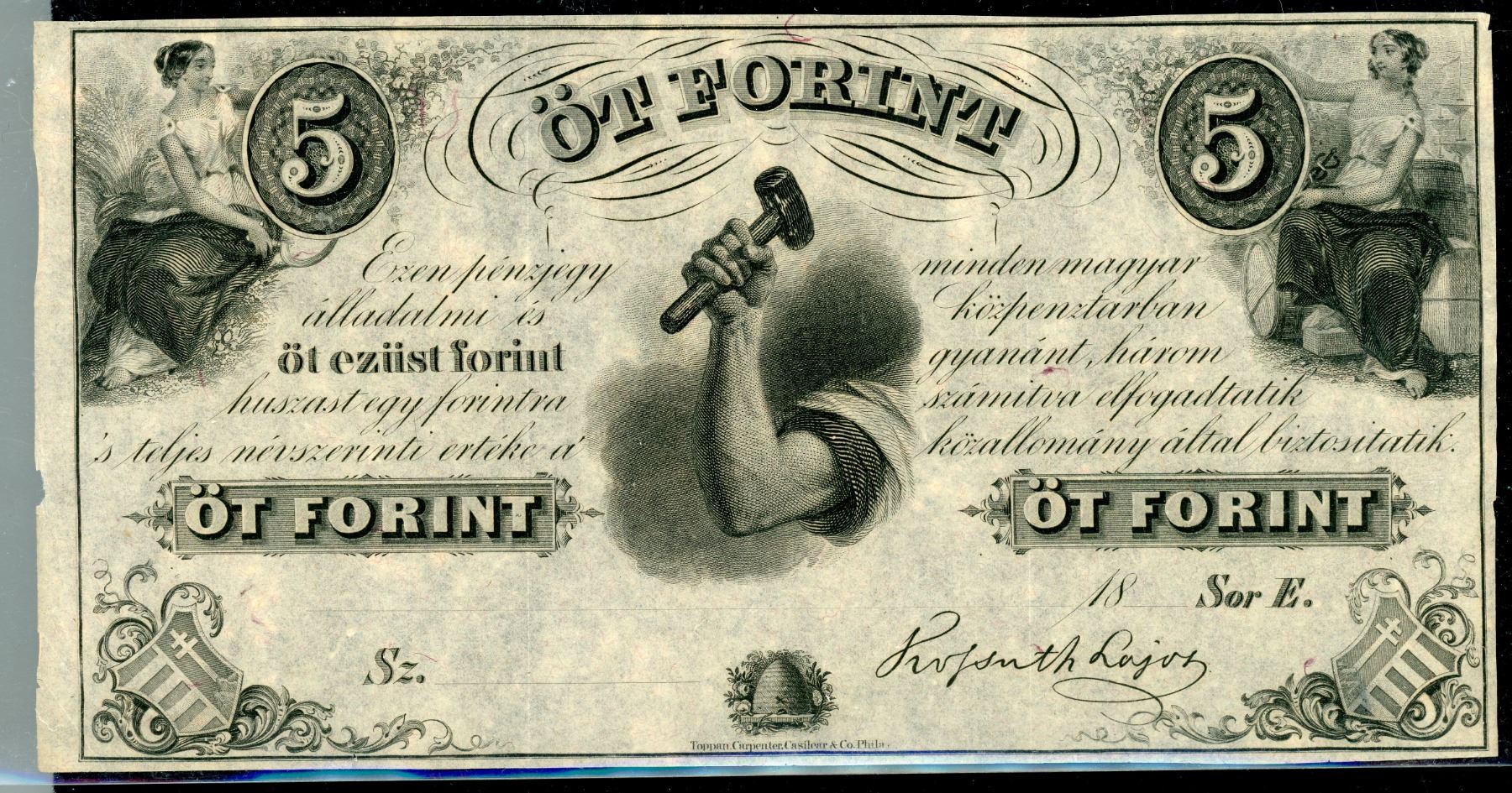 Hungary Fund 5 Forint Kossuth Note, 1852