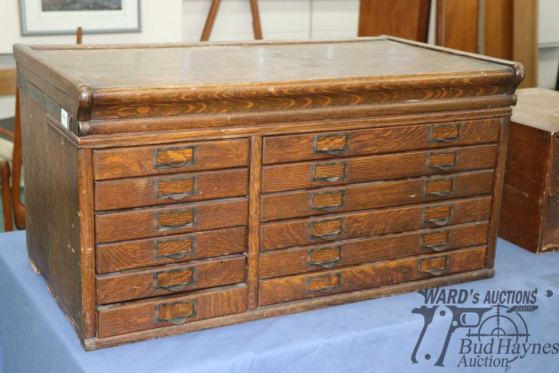 Antique oak 12 drawer barristers cabinet section with topper. Measures ...