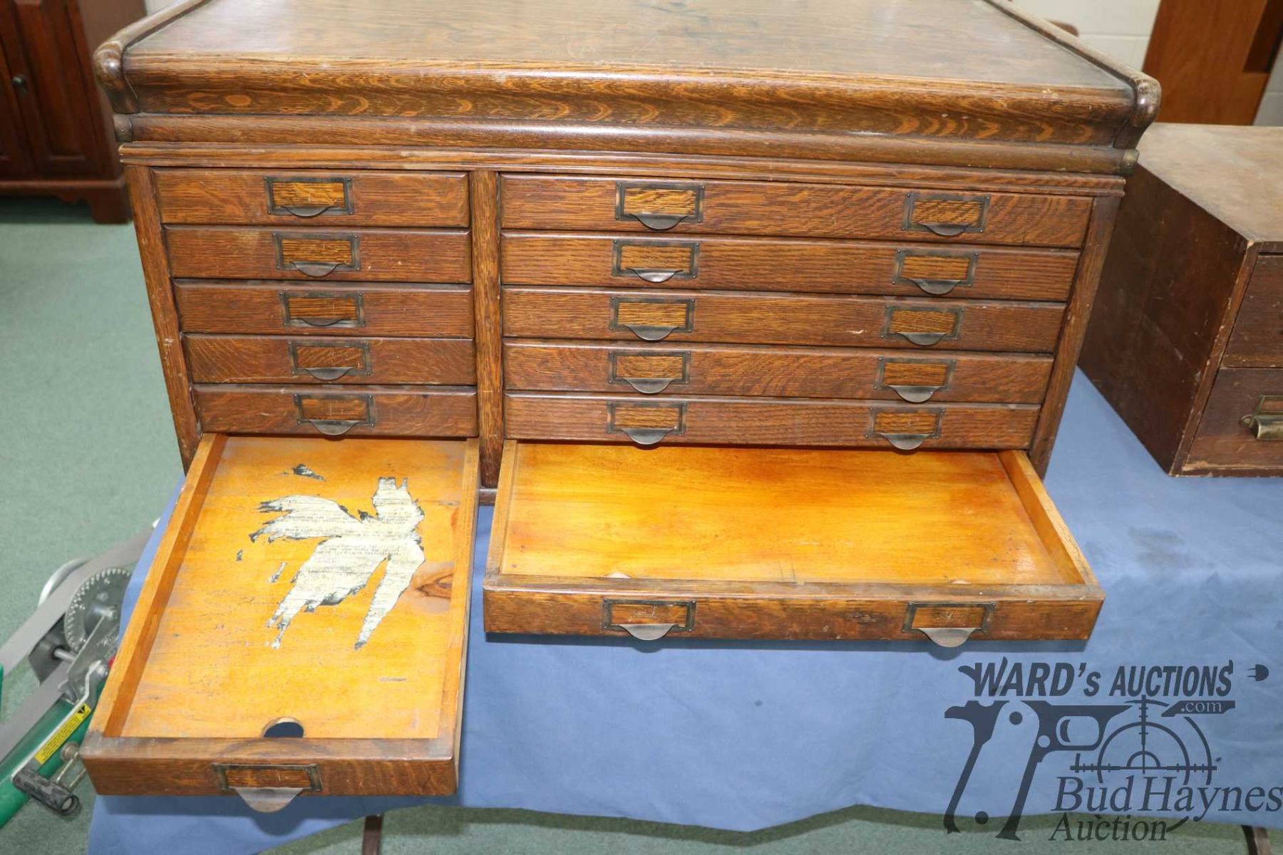 Antique oak 12 drawer barristers cabinet section with topper. Measures ...