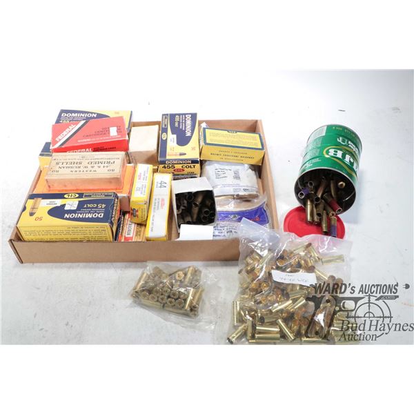 Selection of vintage handgun brass including .455 Colt, .45 Colt, .41 Colt, .44 S&W Russian, .44/40