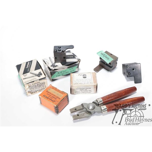 Selection of Lyman bullet moulds including .50 CAL, .420, .515, .54 BALL, .408, pair of short handle