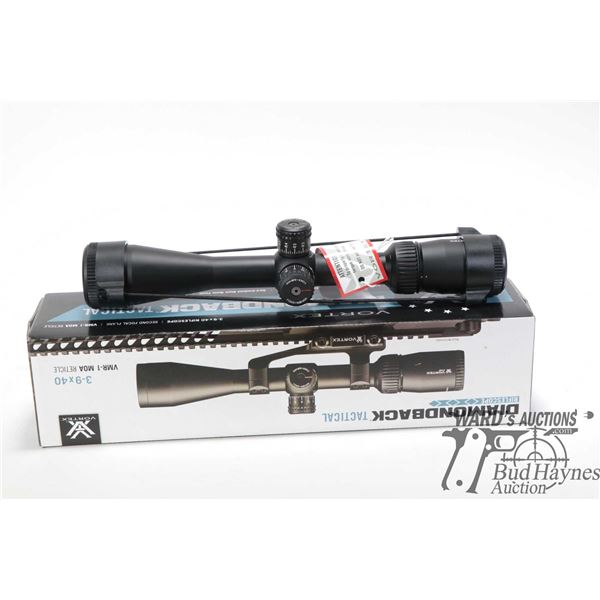 Vortex Diamondback tactical 3-9 x 40 rifle scope with scope covers and bag appears new in original b
