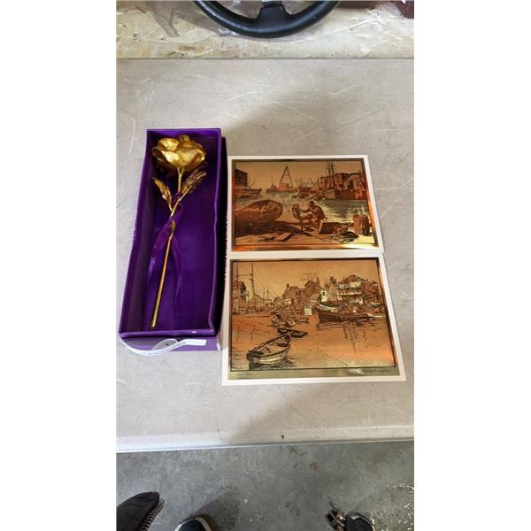2 METALLIC PRINTS AND 24K FOIL ROSE