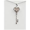 Image 2 : NEW STERLING SILVER & 10KT. ROSE GOLD DIAMOND PENDANT WITH STERLING SILVER CHAIN, 29 DIAMONDS (0.11C