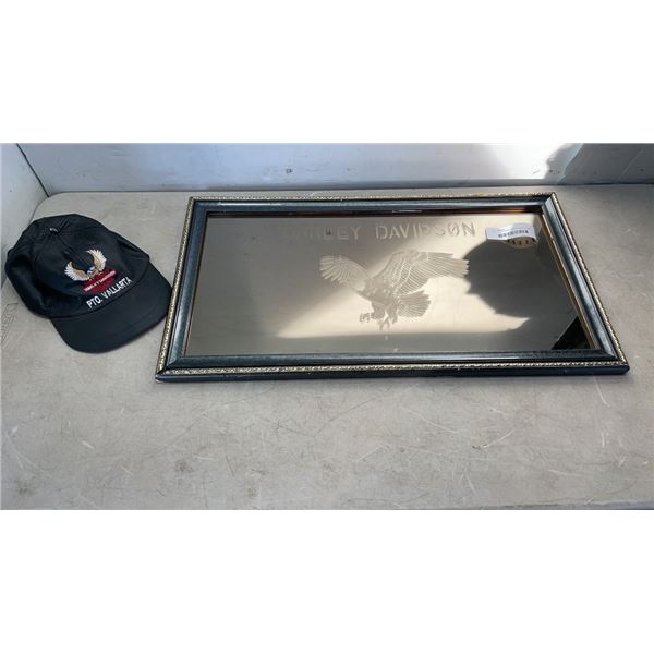 HARLEY DAVIDSON ETCHED MIRROR AND HAT