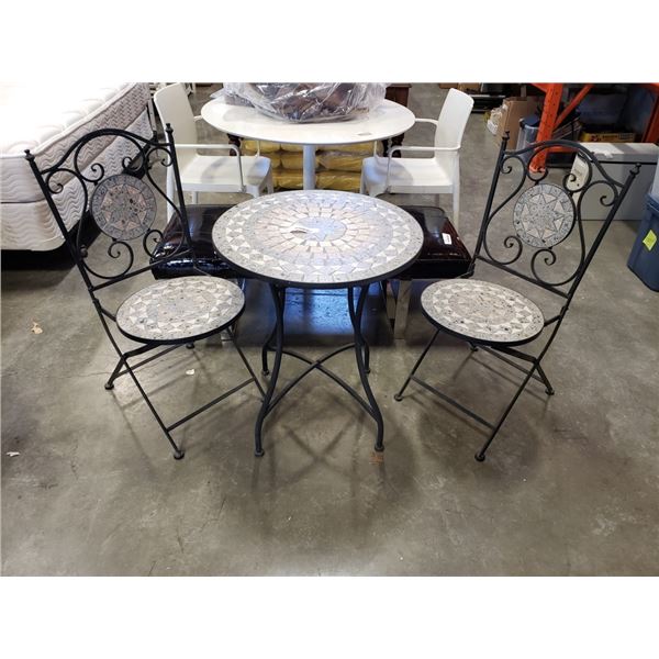 TILE AND METAL 3 PIECE BISTRO SET WITH 2 FOLDING CHAIRS