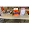 Image 1 : PRESIDENTS CHOICE STONEWARE DISH SET, CUTLERY AND CAR MINI FRIDGE