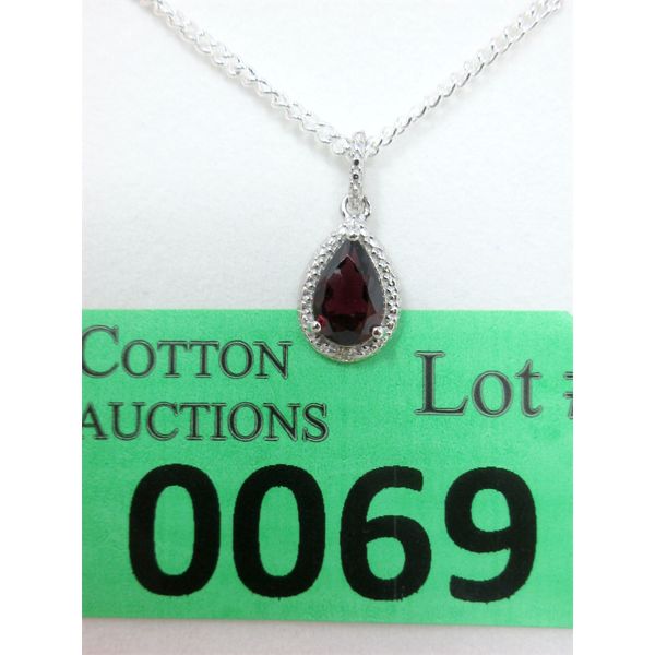 Garnet & Diamond Sterling Silver Pendant