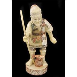 Rare Bone/Ivory Handcarved Fisherman Statue (ANT-849)