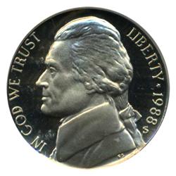 1988S Jefferson Nickel PROOF Graded PR70 DCAM (COI-4426)