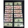 Image 1 : 7X CANADIAN $2 BILLS, 4X USA $1 BILLS, & 1X $2 USA BILL