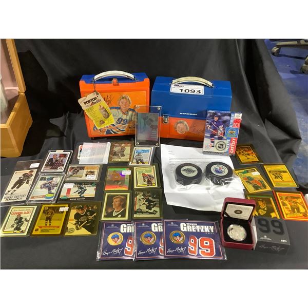 WAYNE GRETZKY COLLECTIONS: LUNCH BOXES, CARDS, COINS, PUCKS, & MORE