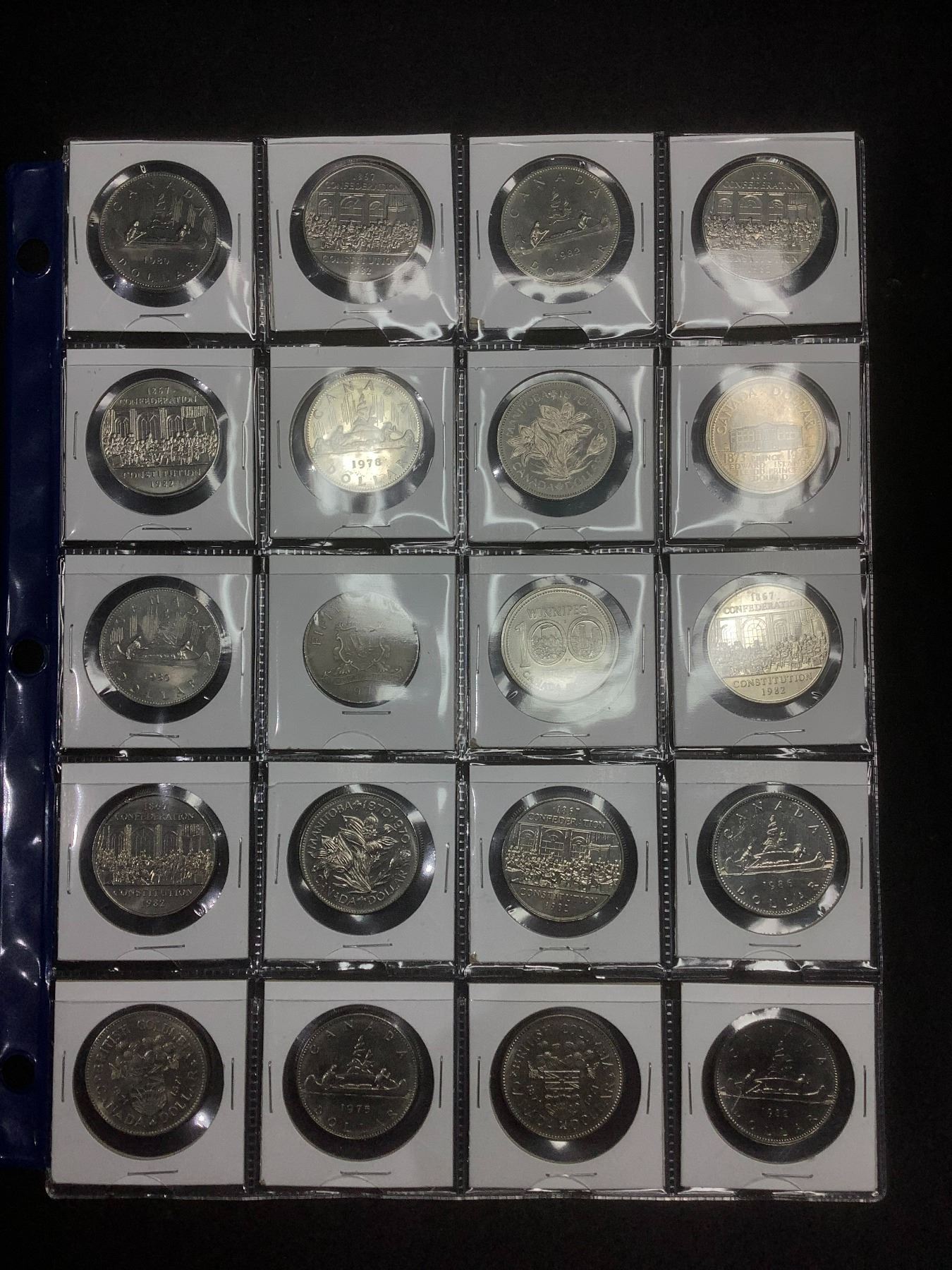 Canadian Coin Collection Sheets SHEET OF 20 CANADIAN DOLLAR COINS